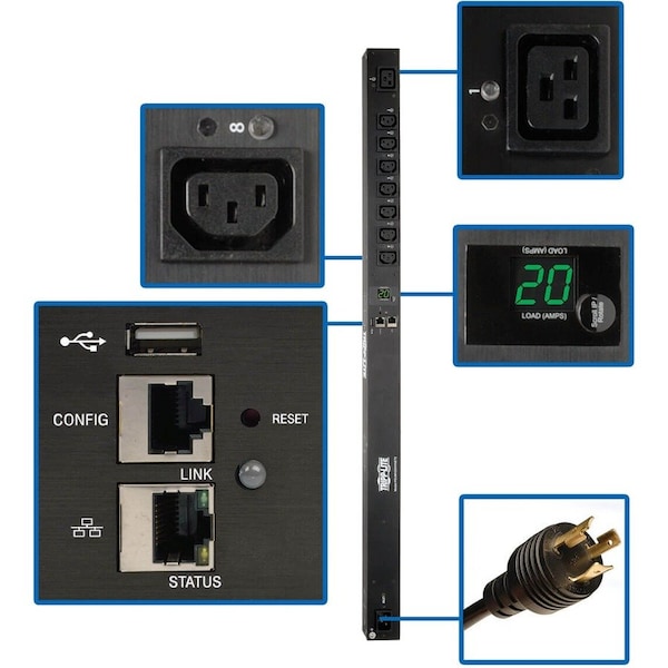 Tripp Lite PDU, Switched, (7) C13, (1) C19, L6-20P, IEC-320 C20, 10 ft. PDUMV20HVNET2LX - main