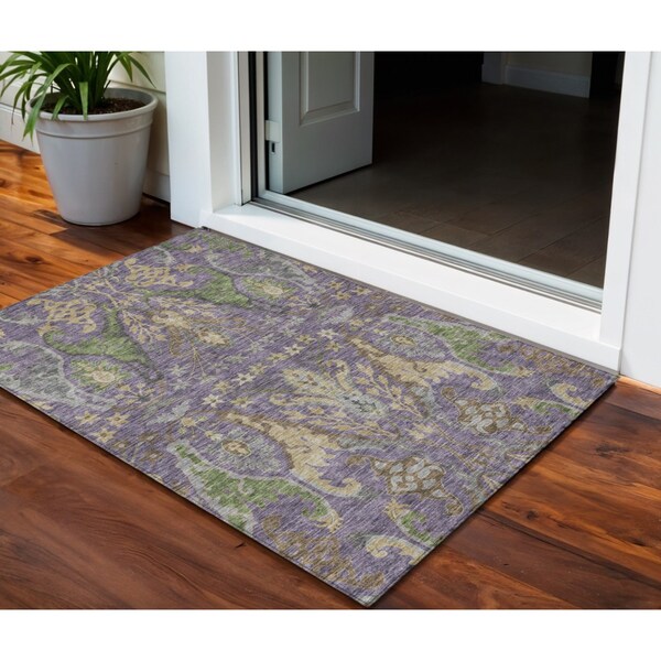 Homeroots 3' X 5' Purple Green And Brown Floral Washable Indoor Outdoor Area Rug 605295 - main
