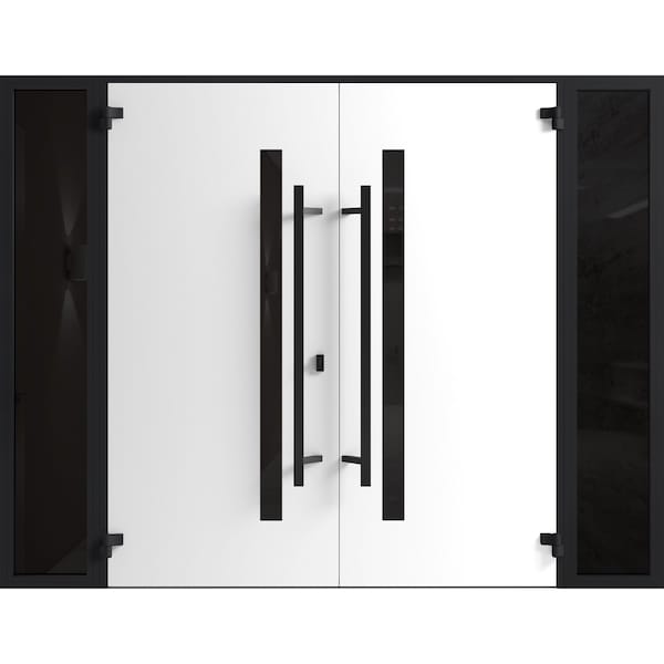Vdomdoors Front Exterior Prehung Aluminum Double Doors Ronex0162 Red Oak 2 Sidelights Mirrored Clear Glass RONEX0162DEXD-RED-W16+72+16xH80-RH-O - main