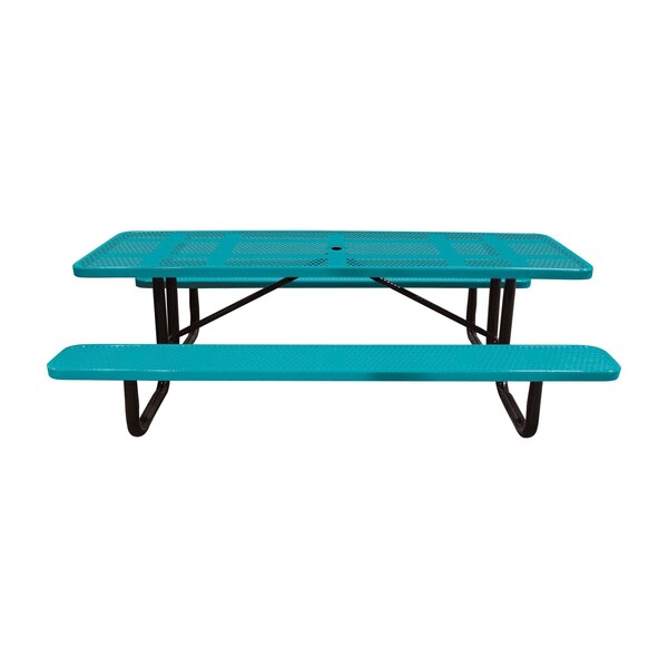 Leisure Craft 8' Standard Picnic Table, Perforated Metal, Portable, Teal T8XPP-PERF-TEAL - main