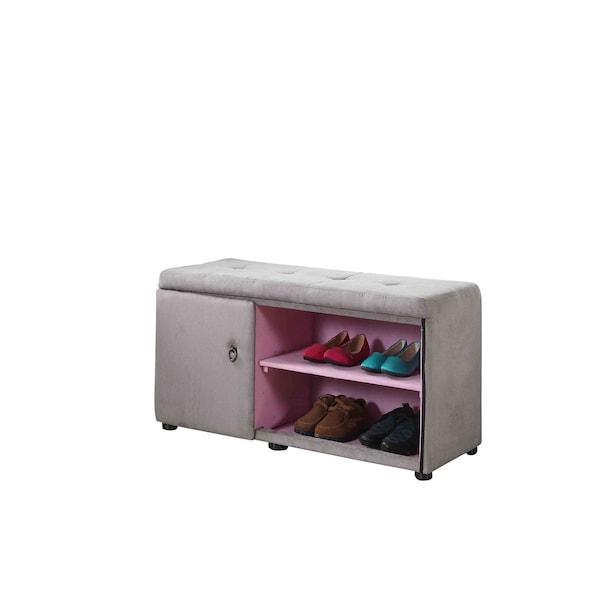 Homeroots Light Gray and Pink Tufted Shoe Storage Bench 469434 - main