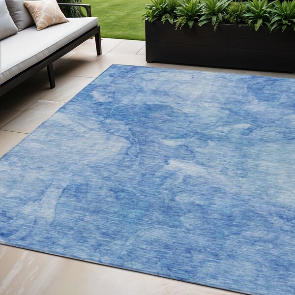 Homeroots 5' X 8' Denim Blue And Sky Blue Nautical Washable Indoor Outdoor Area Rug 581726 - main
