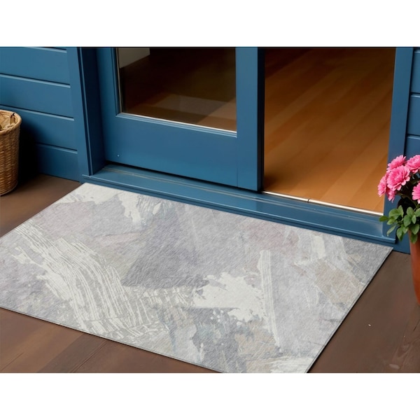 Homeroots 3' X 5' Ivory And Gray Abstract Washable Indoor Outdoor Area Rug 611228 - main