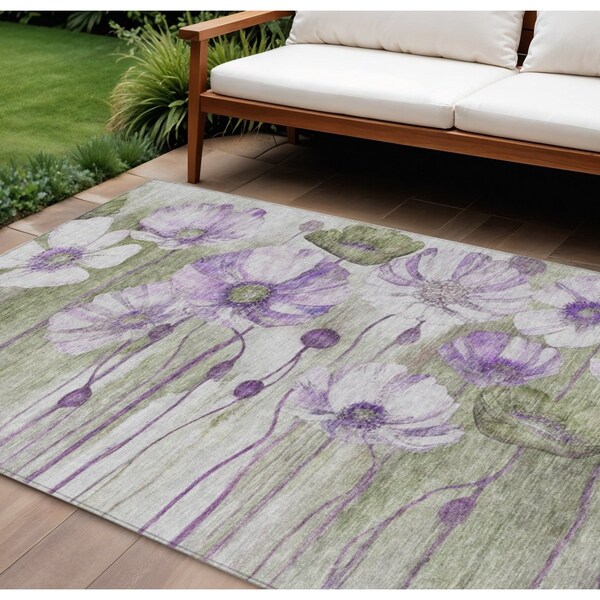 Homeroots 8' X 10' Purple And Lavender Floral Washable Indoor Outdoor Area Rug 582767 - main