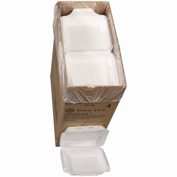 Pactiv Evergreen SmartLock Vented Foam Hinged Lid Container, 9 x 9.5 x 3.3, White, 150PK YHLWV9010000 - main