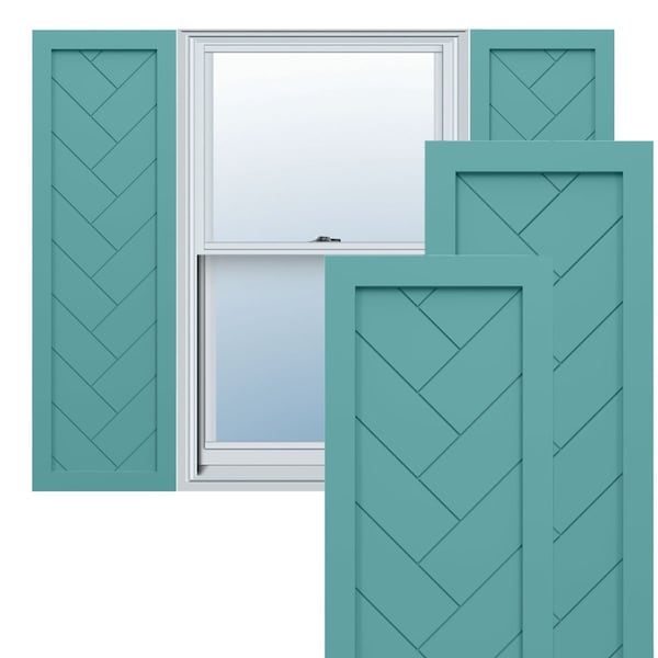 Ekena Millwork True Fit PVC Single Panel Herringbone Modern Style Fixed Mount Shutters, Pure Turquoise, 18"W x 42"H TFP001HB18X042PT - main