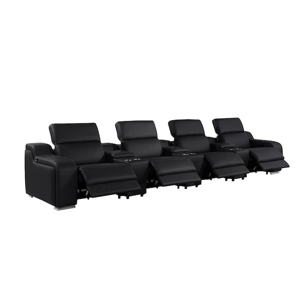 Homeroots 169" Black Italian Leather Reclining USB Sofa 632886 - main
