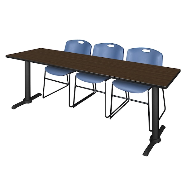 Regency Cain T-Base Training Seminar Table W/ 3 Zeng Stack Chairs, 84 in W, 24 in L, Neo Walnut MTRCT8424NW44BE - main