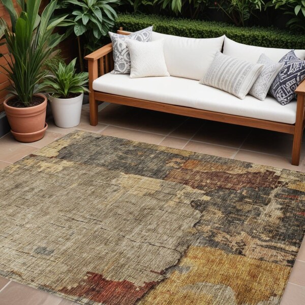 Homeroots 9' X 12' Khaki Charcoal And Terra Cotta Abstract Washable Indoor Outdoor Area Rug 606041 - main