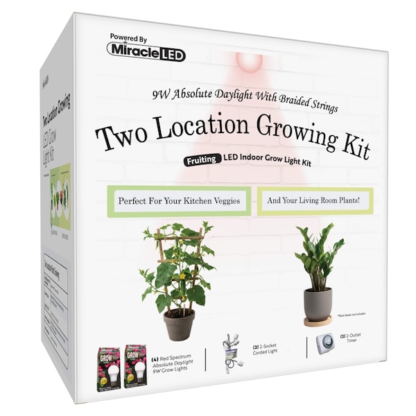 Miracle Led 9W Absolute Daylight Red Spectrum LED Light, Two Location Grow Light Kit, Braided 2-Socket, 2PK 804670 - main