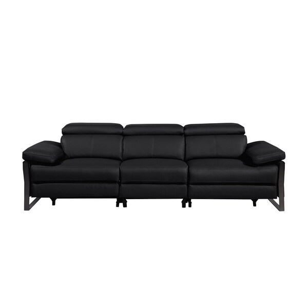 Homeroots 103" Black Top Grain Leather Reclining Metal USB Sofa 720334 - main