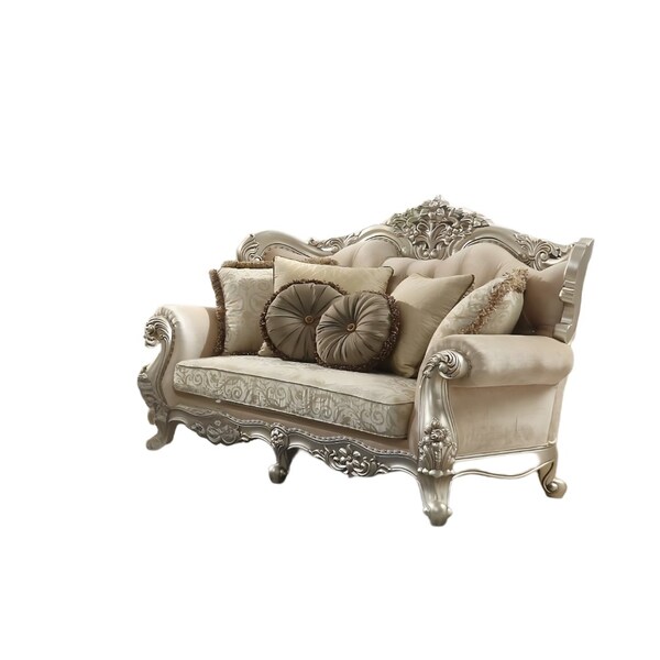 Homeroots 88" Champagne Velvet Curved Floral Sofa And Toss Pillows 348214 - main