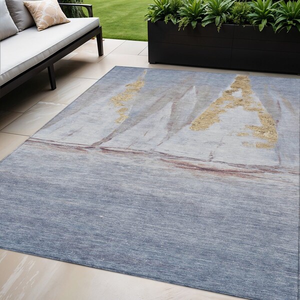 Homeroots 5' X 8' Blue And Gold Nautical Washable Indoor Outdoor Area Rug 631030 - main