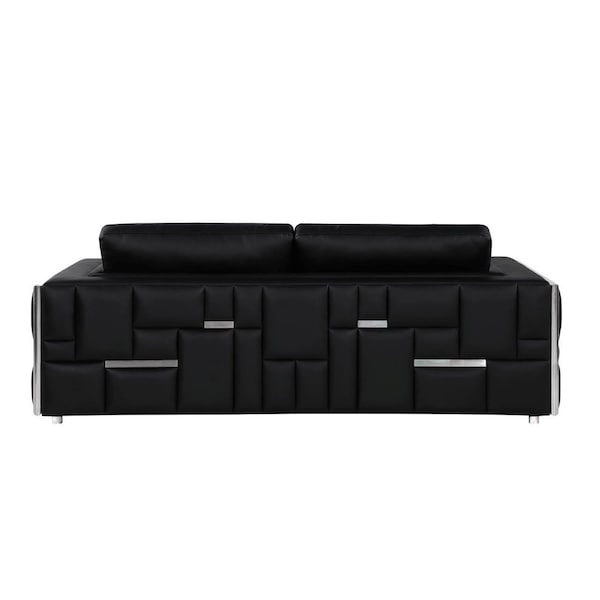 Homeroots 89" Black Italian Leather Sofa With Silver Legs 534162 - main