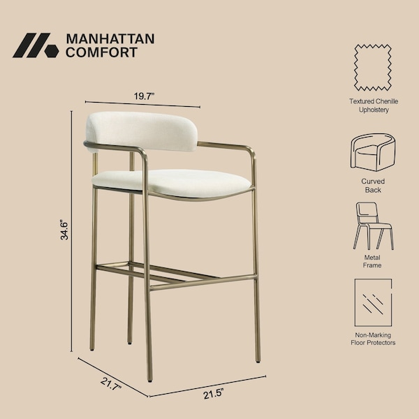 Manhattan Comfort Serene Metal Upholstered Counter Stool in Alabaster CS1884-CR - main
