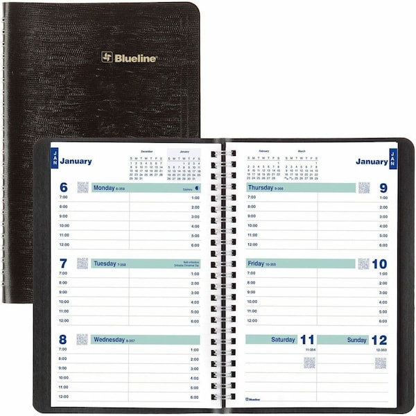 Blueline Plan and Link Weekly Planner, 8in x 5in, Black Cover, 12-Month Jan to Dec: 2025 C5075.81T - main