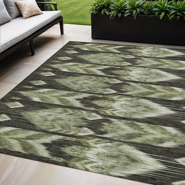 Homeroots 5' X 8' Olive Green And Artichoke Green Southwestern Washable Indoor Outdoor Area Rug 587819 - main