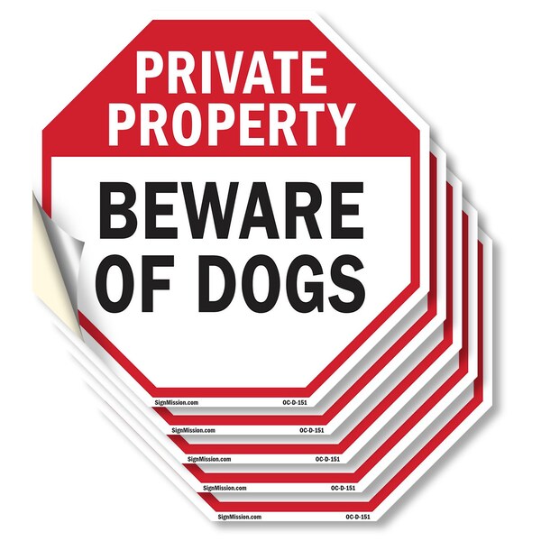 Signmission Private Property Beware of Dogs, 4 inch X 4 inch, Vinyl Decal, 5PK OC-D-5PACK-4-151 - main