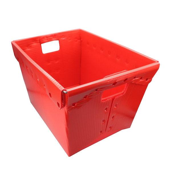 Flipside Corrugated Postal Storage Tote, 18-1/4 in L x 13-1/4 in W x 11-3/5 in H, Red, Plastic, 4 PK 40122 - main