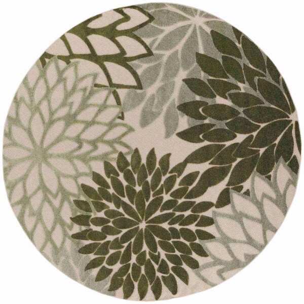 Homeroots 8' Ivory And Green Round Floral Indoor Outdoor Area Rug 548064 - main