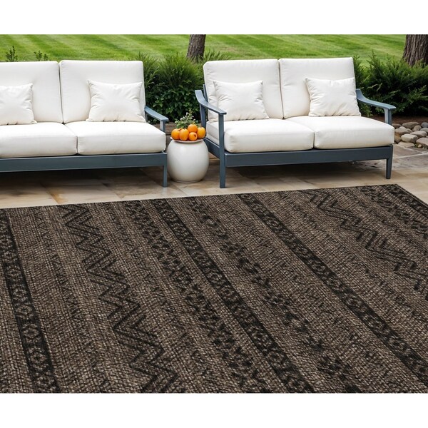 Homeroots 8' X 10' Chocolate And Brown Southwestern Washable Indoor Outdoor Area Rug 587527 - main