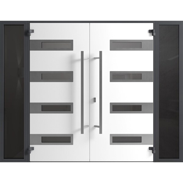 Vdomdoors Front Exterior Prehung Aluminum Double Doors Ronex0131 Black Enamel Mirrored Clear Glass 2 RONEX0131DEXD-BLK-W14+72+14xH96-LH-O - main