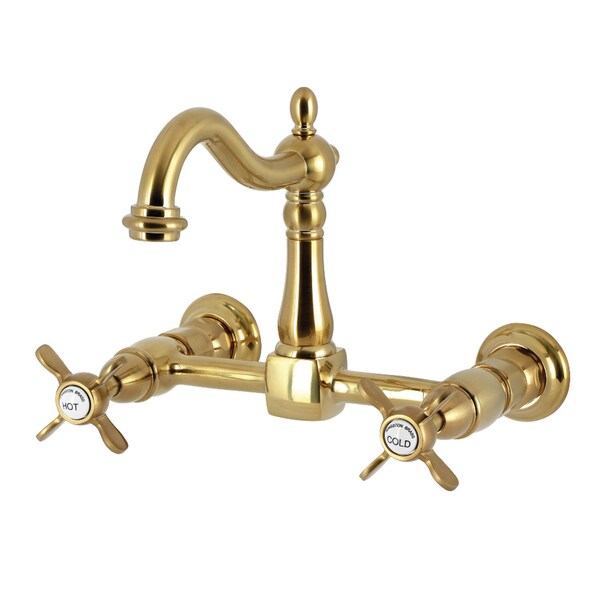 Kingston Brass Two-Handle Wall Mount Bridge Kitchen Faucet, Brushed Brass KS1267BEX - main
