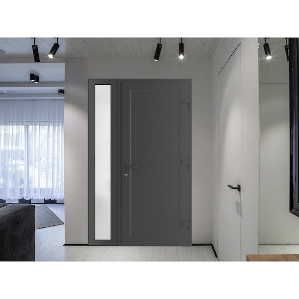 Vdomdoors Front Exterior Prehung Metal-Plastic Door, Manux 8111 Antracite Grey, Side Sidelite Transom, Office MANUX8111EXD-ANT-W36+14xH80-LH - main