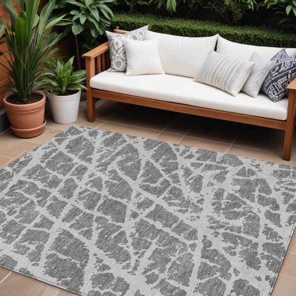 Homeroots 9' X 12' Charcoal Abstract Washable Non Skid Indoor Outdoor Area Rug 559260 - main