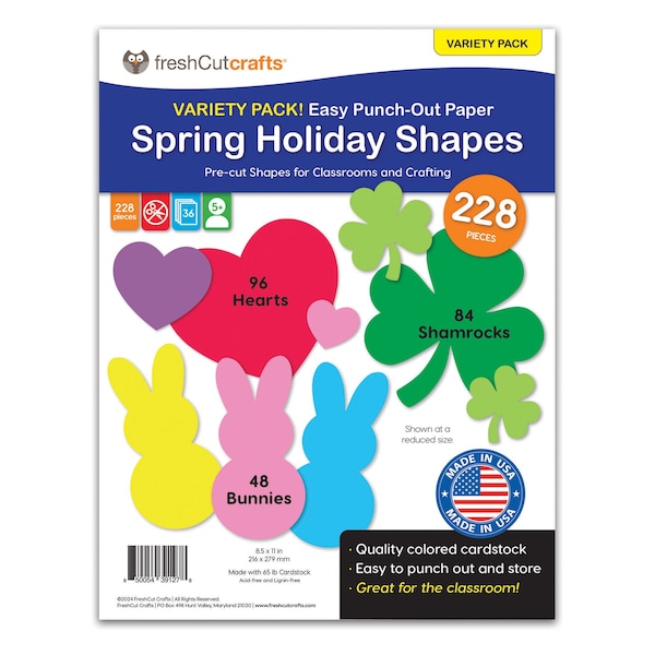 Freshcut Crafts Punch Out Paper Cutouts, Spring Holiday Shapes, 228-Piece Set 850054391278 - main