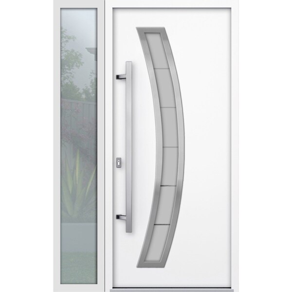 Vdomdoors Steel Door Deux 6500 White Sidelight Exterior Window Stainless Inserts Single Modern Painted-W36+16 DEUX6500EXD-WS-W36+16 x H80-Right-hand Inswing - main