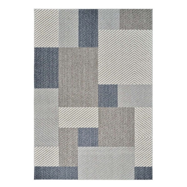 Homeroots 5' X 8' Gray And Blue Geometric Distressed Indoor Outdoor Area Rug 559060 - main