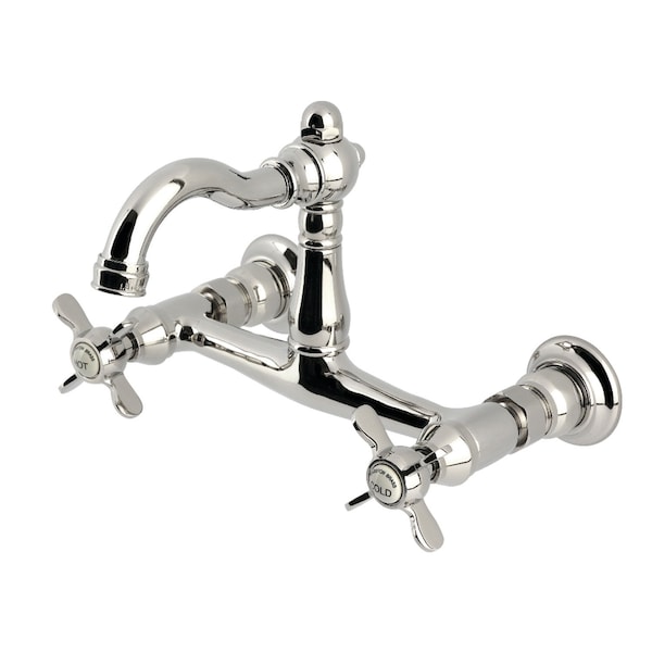 Kingston Brass Two-Handle Wall Mount Bridge Kitchen Faucet, Polished Nickel KS3256BEX - main