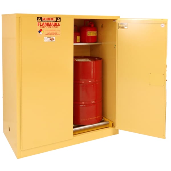 Securall Flammable Drum Storage Cabinet, 120 Gallon, 1 Shelves, 56 in W x 65 in H x 31 in D, Yellow V1110 - main