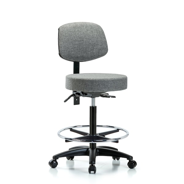 Blue Ridge Ergonomics Rutledge Fabric Stool with Back - High Bench Height with Chrome Foot Ring and Casters in Gray Fabric BR-FHBST-RG-T0-CF-RC-F44 - main