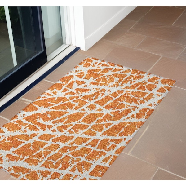 Homeroots 2' X 3' Orange and White Abstract Washable Non Skid Indoor Outdoor Area Rug 559280 - main