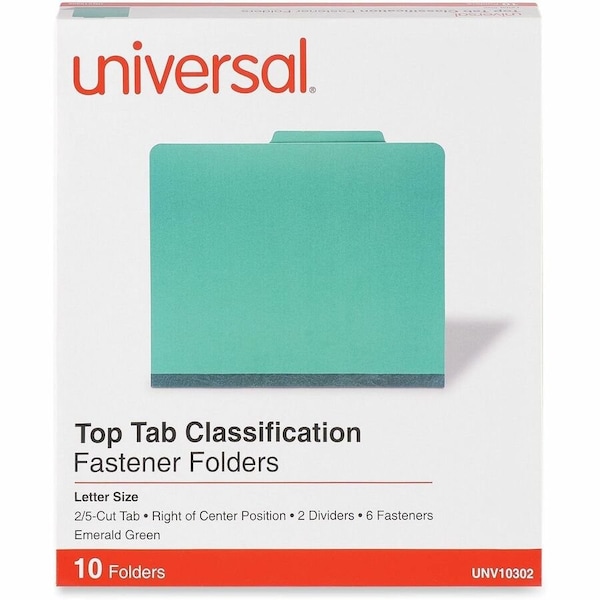 Universal Pressboard Classification Folders, Letter, Six-Section, Emerald Green, 10/Box 10302 - main