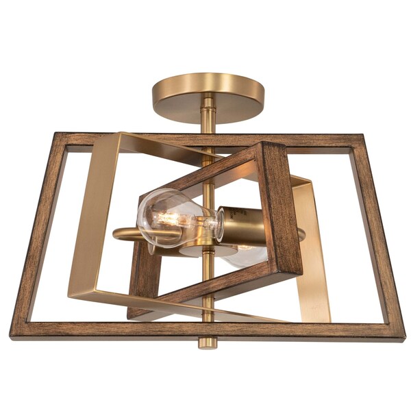 Vaxcel Dunning 16-in W Brass and Chestnut MCM Transitional Semi Flush Mount Ceiling Light C0251 - main