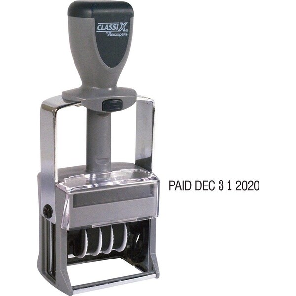 Shachihata Xstamper Classix Self-Inking Message/Date Stamp, 12 Phrases, 10-Year Date Band, Black 40140 - main