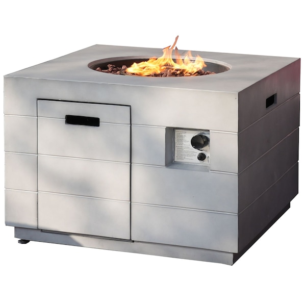 Homeroots 50000 BTU 35in Gray Aluminum Natural Gas Square Fire Pit Table With Cover 535174 - main