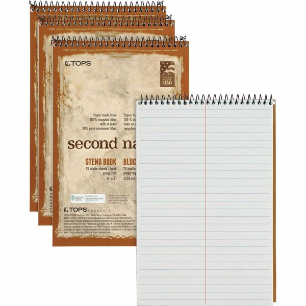 Tops Business Forms Second Nature Gregg Ruled Spiral Steno Notebook, 6x9, 70 White Sheets 74690 - main