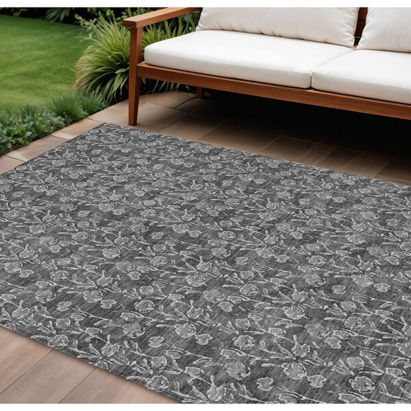 Homeroots 8' X 10' Gray Charcoal And Silver Floral Washable Indoor Outdoor Area Rug 581897 - main