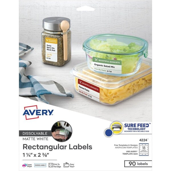 Avery reg Dissolvable Rectangle Labels, White, 90PK AVE4224 - main