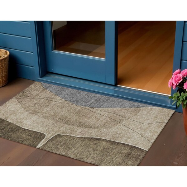 Homeroots 3' X 5' Brown Taupe And Beige Abstract Washable Indoor Outdoor Area Rug 582002 - main