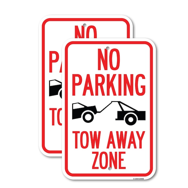 Signmission No Parking Tow Away Zone Tow Truck Symbol, 12'' X 18'' 2 Signs, Heavy Gauge Aluminum, 2PK A-1218-2PACK-23652 - main