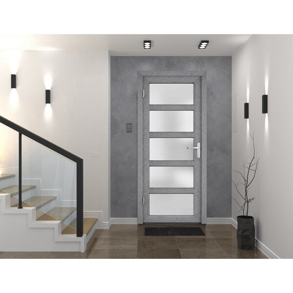 Vdomdoors Front Exterior Prehung FiberGlass Door Frosted Glass / Manux 8002 Grey Ash / Office Commercial and MANUX8002EXD-SS-W36 x H80-RH - main