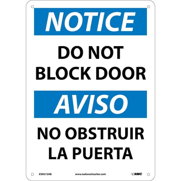 Nmc Notice Do Not Block Door Sign - Bilingual, ESN372AB ESN372AB - main