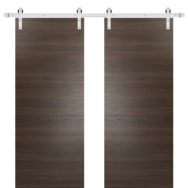 Sartodoors Sturdy Double Barn Door with Hardware, Planum 0010 Chocolate Ash, 13FT Rail Hangers Heavy Set, Mode PLANUM0010DB-S-CA-64 x 84 (2* 32x84) - main