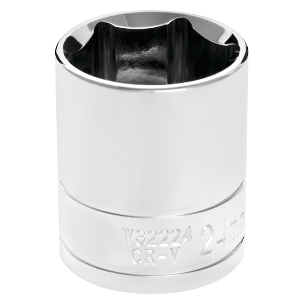 Perform Tool Socket 1/2 In Drive; 24 mm; Metric; 6 Point; Polished Nickel Chrome Plated; Vanadium Alloy Steel W32224 - main