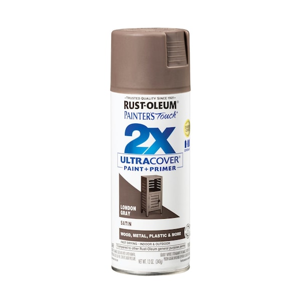 Rust-Oleum Painter's Touch 2X Ultra Cover Spray Paint, London Gray, Satin, Solvent, 12 Oz 346953 - main